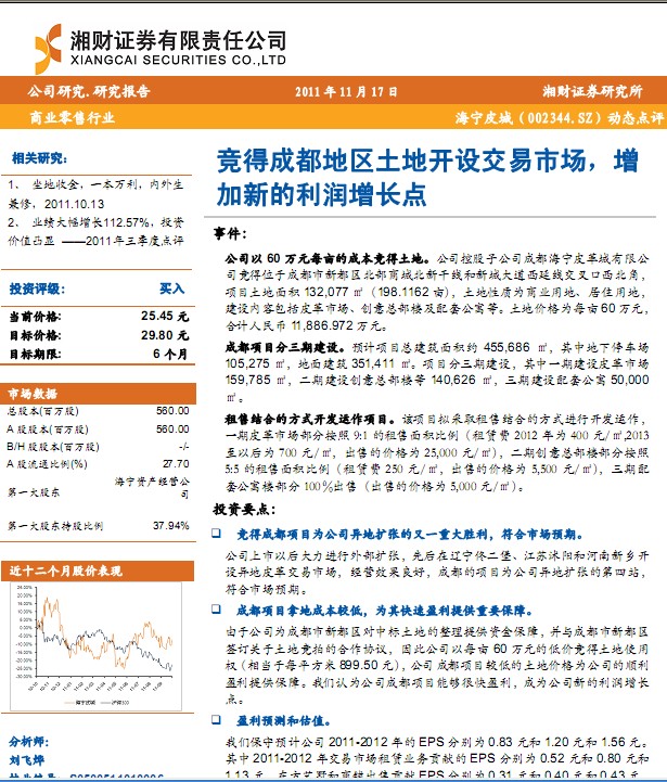 海寧皮城-002344-競得土地開設(shè)交易市場,增加新利潤增長點(diǎn)